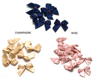 10+10 gratuit noeuds papillon en ruban de satin 21x20 mm ,bleu marine / champagne / rose