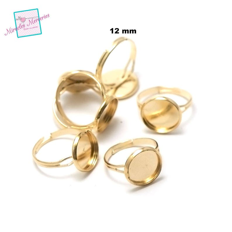 10 cabochon supports ring 12 mm, round, silver / light silver / gold / bronze / gun-metal Doré