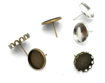 10 ear stud cabochon supports 14 mm, silver / gold / bronze