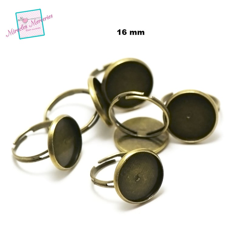 10 supports cabochons bague ronde 16 mm, argenté/ argenté clair/ bronze/ gun-métal image 4