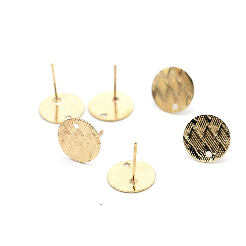6 supports puces d'oreille connecteur nid d'abeille 12x13 mm, 2 couleurs/motif au choix 3.doré "Zig-zag"
