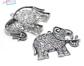 1 beautiful "elephant" pendant 65x50 mm, silver, 092a