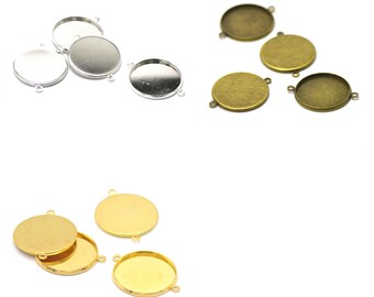 4 round 25mm cabochon connectors/supports, light silver/gold/bronze