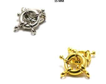 2 buoy clasps, 15 mm, silver / gold