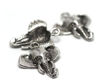 10 "elephant head" charms,25x22 mm, silver, 046A