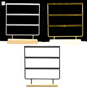 1 moyen présentoir pour boucle d'oreille "rectangle" métal/bois, blanc/doré/noir au choix