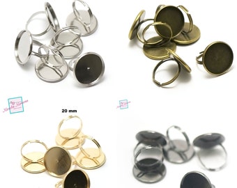 10 cabochon supports ring 20 mm round, silver / light silver / gold / bronze / gun-metal