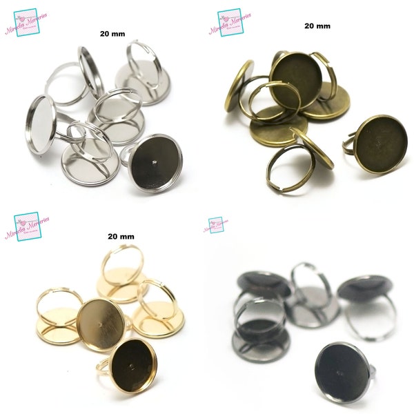 10 supports cabochons bague 20 mm ronde, argenté / argenté clair/ doré / bronze / gun-métal