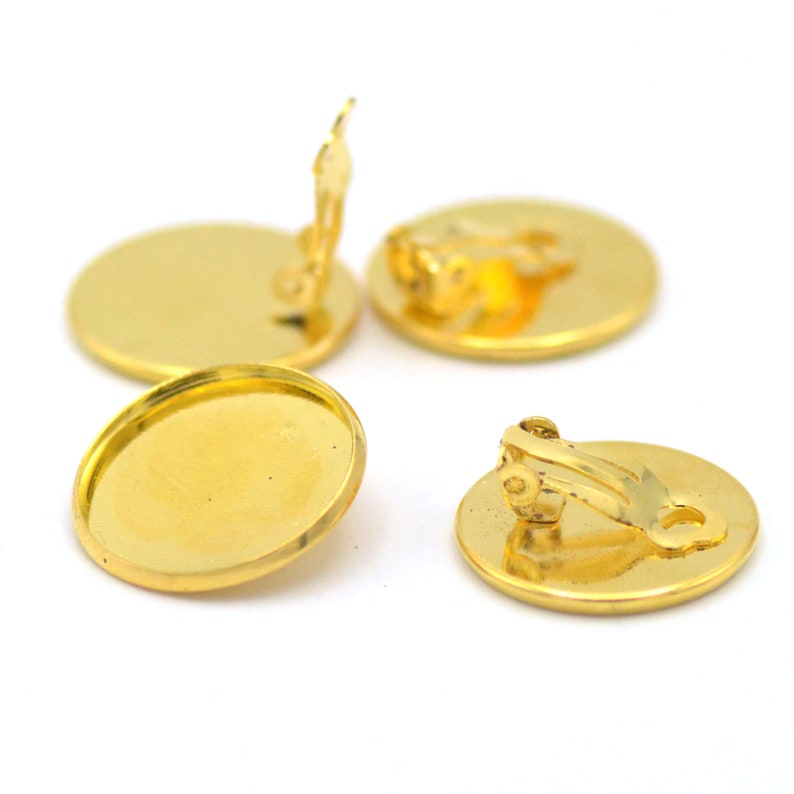 4 supports cabochon ronde 20 mm boucle d'oreille clip, argenté/doré/bronze Doré