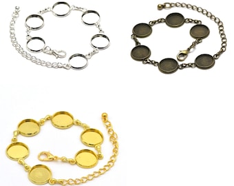 1 bracelet supports cabochon quintuple ronde 12 mm, argenté / bronze/ doré