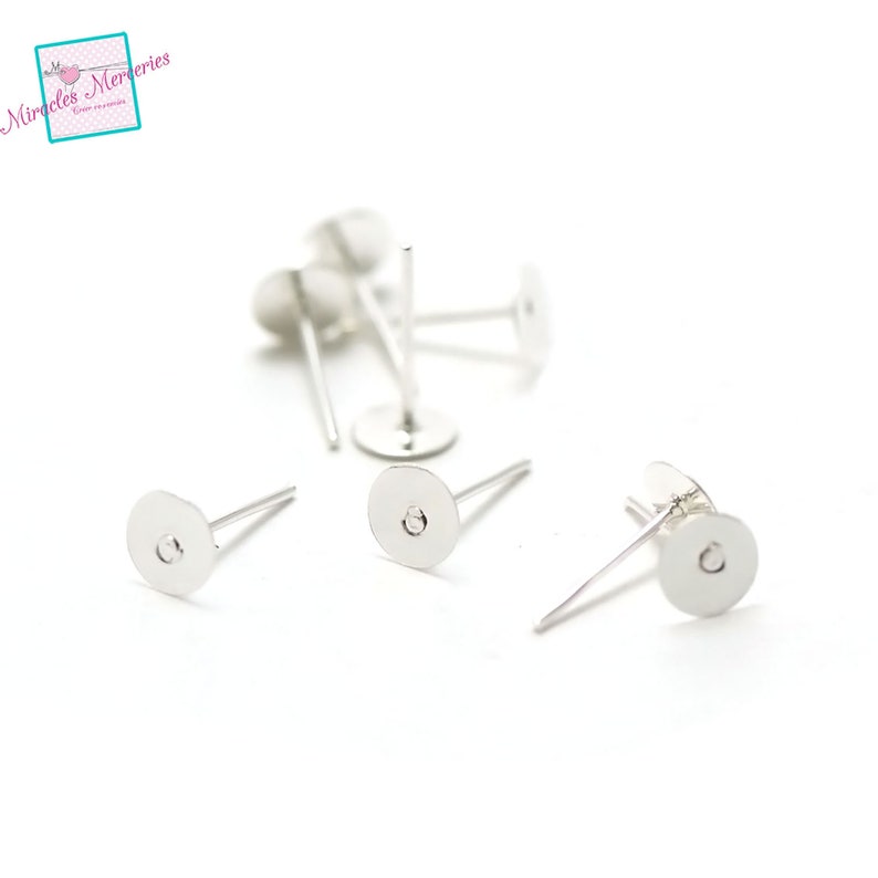 100 supports plats puces d'oreille 6mm, argenté/argenté clair/doré Argent clair