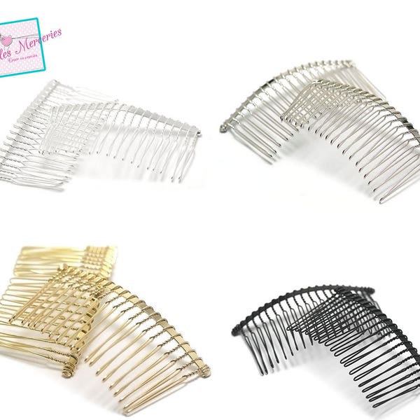4 curved hair combs 77x38x2mm, light silver/silver/gold/black