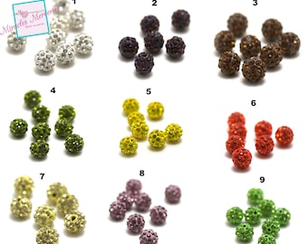 4/20 perles shamballa strass 10 mm, +20 couleurs au choix