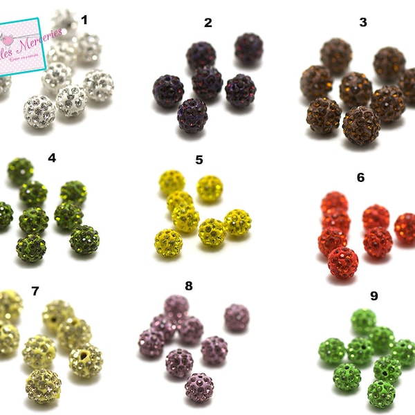 4/20 perles shamballa strass 10 mm, +20 couleurs au choix