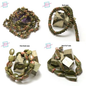 fil 39/89 cm perles de jaspe unakite divers formes aux choix, chips/rondelle/palet oval/palet vague... pierre naturelle image 1