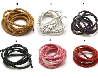 1 m of 4 mm round genuine braided leather strap, 6 colors to choose from