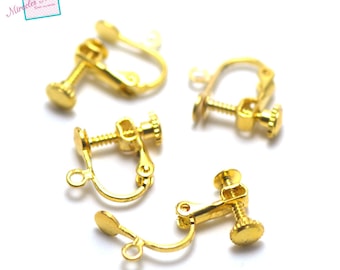 4 fermagli per orecchini a clip con chiusura a vite, argento chiaro/argento/oro/bronzo