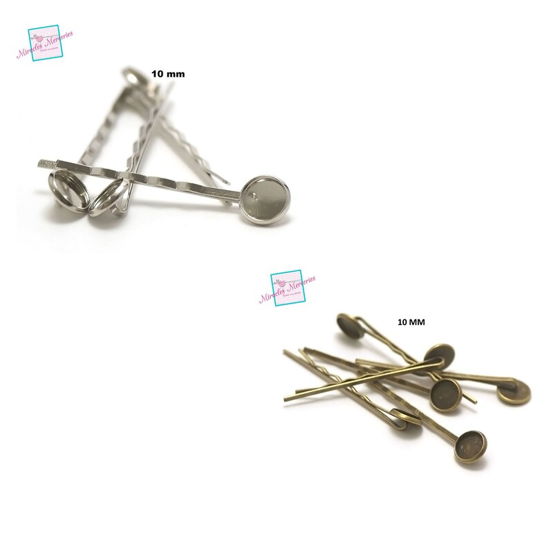 10 cabochon support hairpins 10 mm, silver / bronze image 1