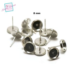 10 round cabochon support 8 mm, chip earring, silver / light silver / bronze Argenté