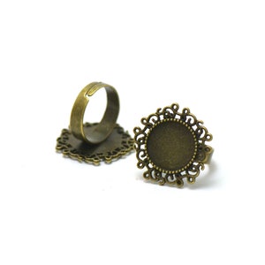 2 supports cabochons bague 14 mm ronde 018, argenté/bronze Bronze