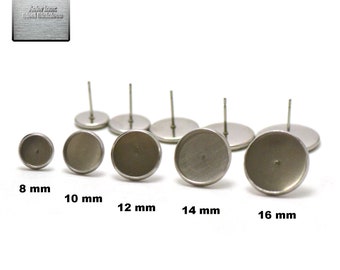 Acier inox: 10 puce d'oreille support cabochon 8/10/12/14/16 mm, steel stainless