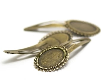 2 barrettes à cheveux 25 x18 mm cabochons , bronze