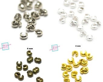 100 cuentas de crimpado cubre 4 mm, plata / plata clara / oro / bronce / gun metal