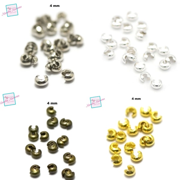 100 cache perle à écraser 4 mm, argenté / argenté clair / doré /  bronze/ gun metal