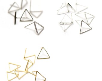 10 ear stud holders "triangle connector" 13x11 mm, silver/light silver/gold