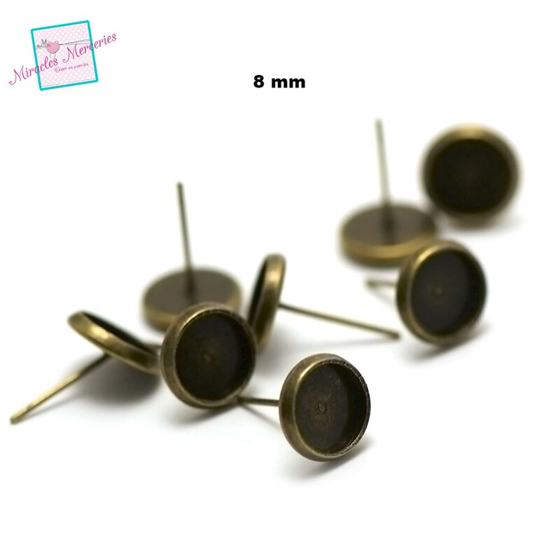 10 round cabochon support 8 mm, chip earring, silver / light silver / bronze Bronze