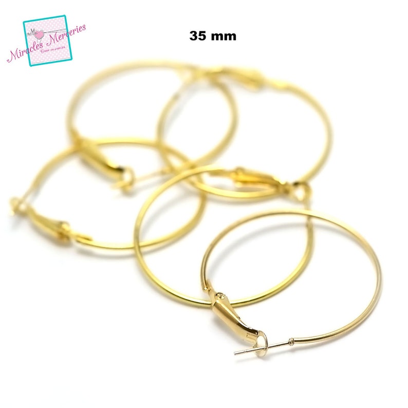 20 orecchini a cerchio 35 mm supporto per orecchini, argento/argento chiaro/oro immagine 4