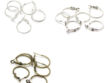 20 orecchini a cerchio 20 mm supporto per orecchini, argento chiaro/argento/bronzo