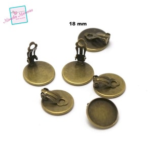 4 supports cabochon ronde 18 mm boucle d'oreille clip,argenté / bronze image 3