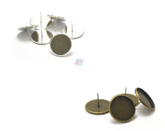 10 supporti cabochon per orecchini "tondi 20 mm", argento chiaro/bronzo