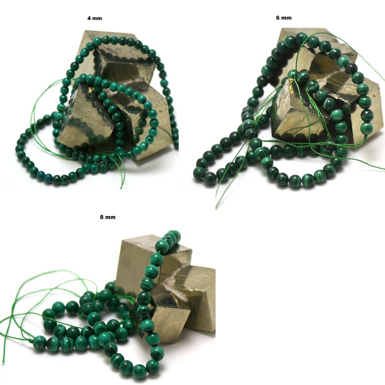 39 cm thread of malachite round beads in 468 mm natural stone