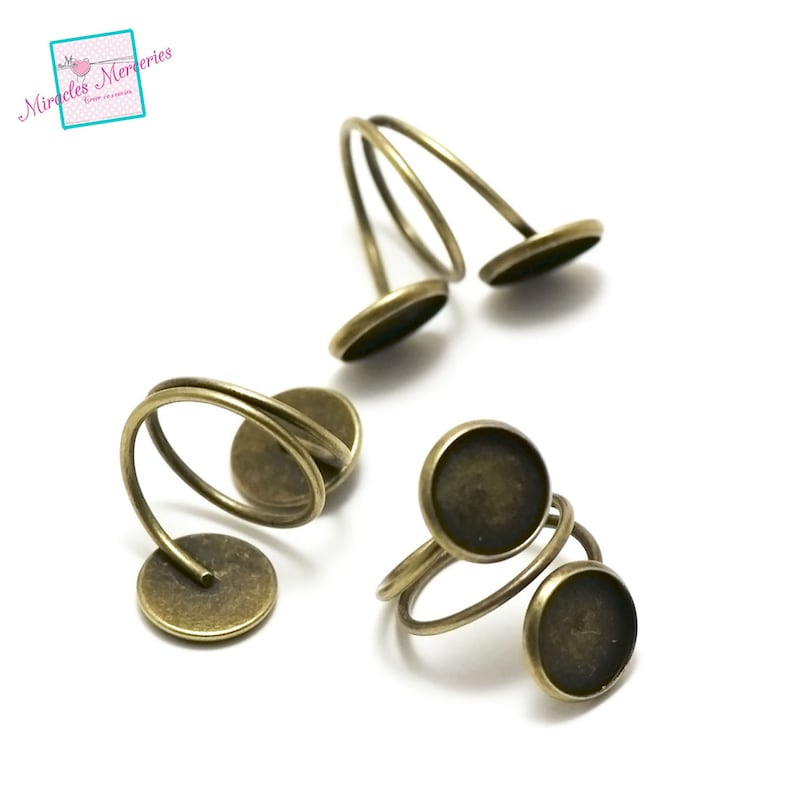 silverbronze 4 rings support double cabochon 12 mm round