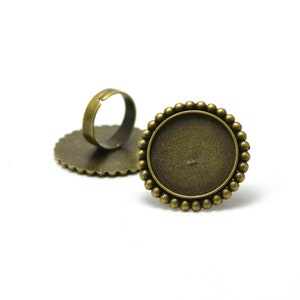 2 supports cabochons bague 25 mm ronde 016, argenté/bronze Bronze