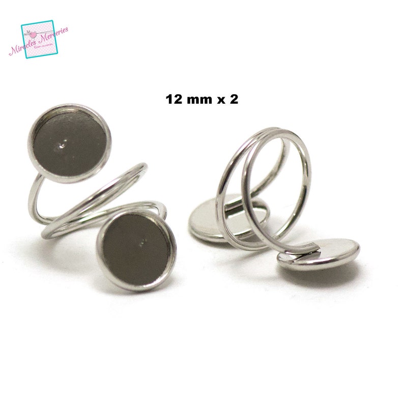 silverbronze 4 rings support double cabochon 12 mm round