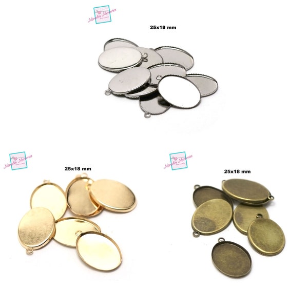 10 supports cabochon pendentif "ovale 25x18 mm",argenté / doré / bronze