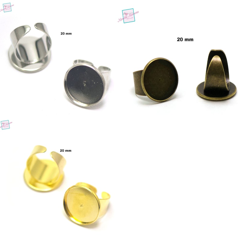 4 supports cabochons bague 20 mm ronde anneaux large, argenté/ bronze/ doré image 1