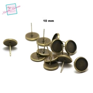 10 round 10 mm ear stud cabochon supports, silver/bronze Bronze