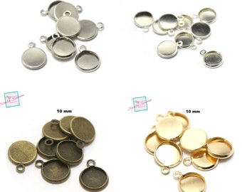 10 supports cabochon pendentif "ronde 10 mm",argenté / argenté clair/ doré / bronze