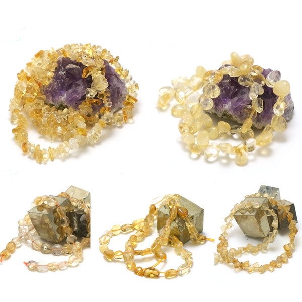 fil 39 cm perles de citrine divers formes aux choix, chips/grand chips/pierre roulée/galet baroque/carrée baroque, pierre naturelle
