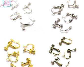 4 screw clip earring clasps, light silver/silver/gold/bronze