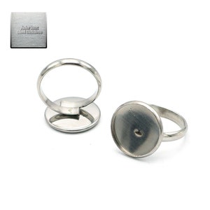 Acier inox: 2 bagues support cabochon ronde steel stainless, 10/12/14/16/18/20/25 mm 16 mm