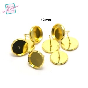 10 supports cabochon puce d'oreille ronde 12 mmdroit, argenté / doré / bronze image 2