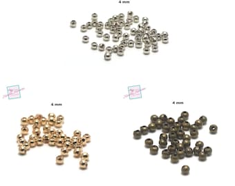 100  perles rondes 4mm,argenté /doré / bronze