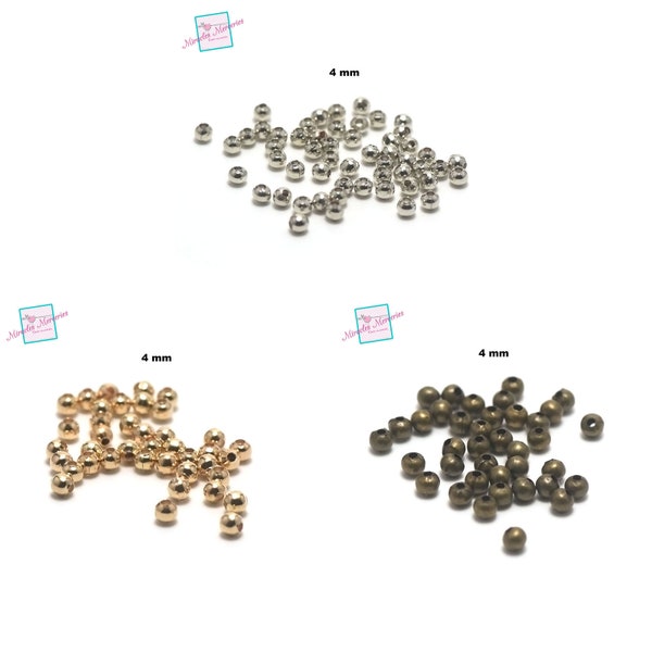 100  perles rondes 4mm,argenté /doré / bronze