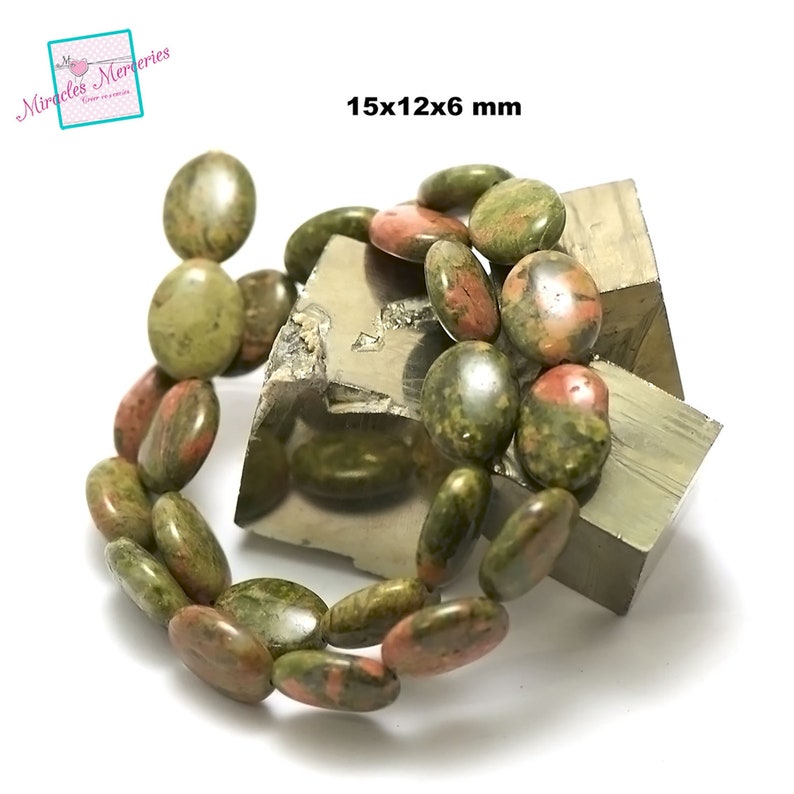 fil 39/89 cm perles de jaspe unakite divers formes aux choix, chips/rondelle/palet oval/palet vague... pierre naturelle Palet oval