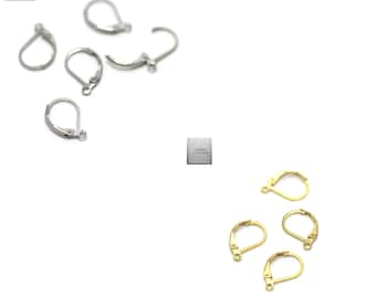 Acier inox: 10 crochets dormeuses pour boucle d'oreille 12x10 mm, acier argenté/doré, steel stainless